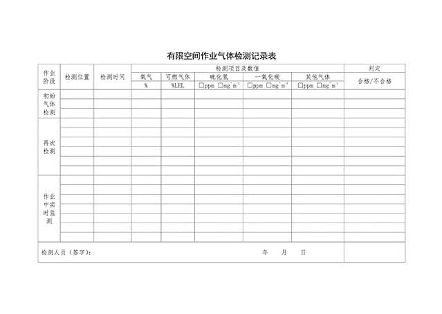 空气检测记录表